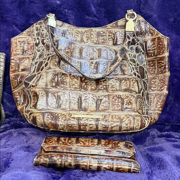 Brahmin Brown Crocodile-Embossed Shoulder Bag - Picture 1 of 13